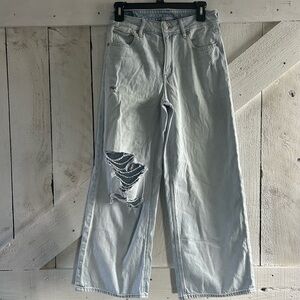American Eagle Outfitters Light Blue Distressed Flare Jeans